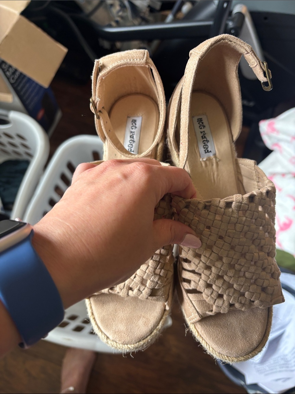 Not Rated Beige Woven Espadrille Wedge Sandals - Picture 2 of 5